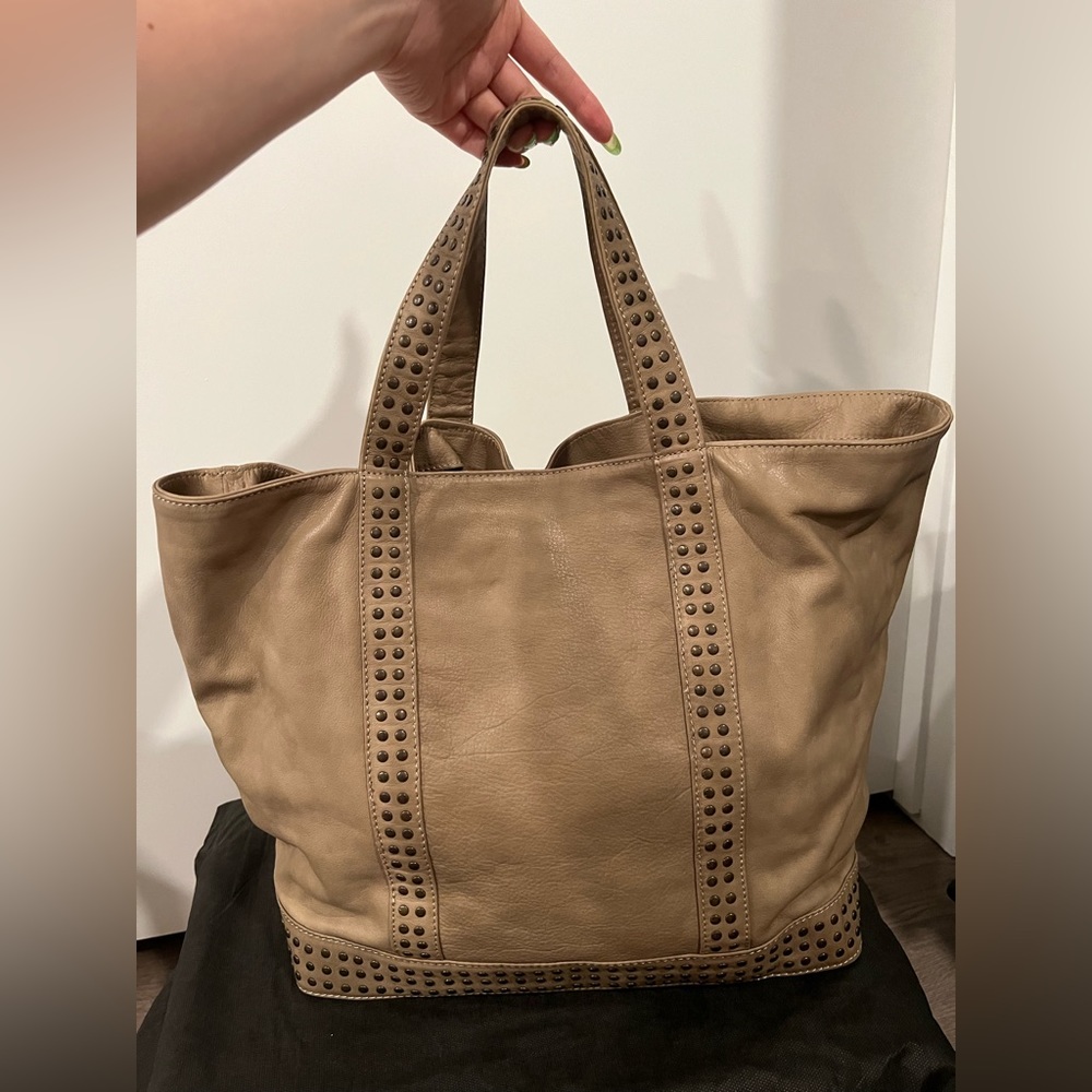 Giudit Tan Leather Studded Tote Bag